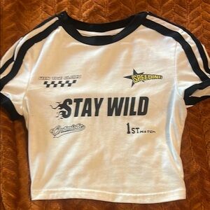 SHEIN Stay Wild Graphic Crop Top - White & Black